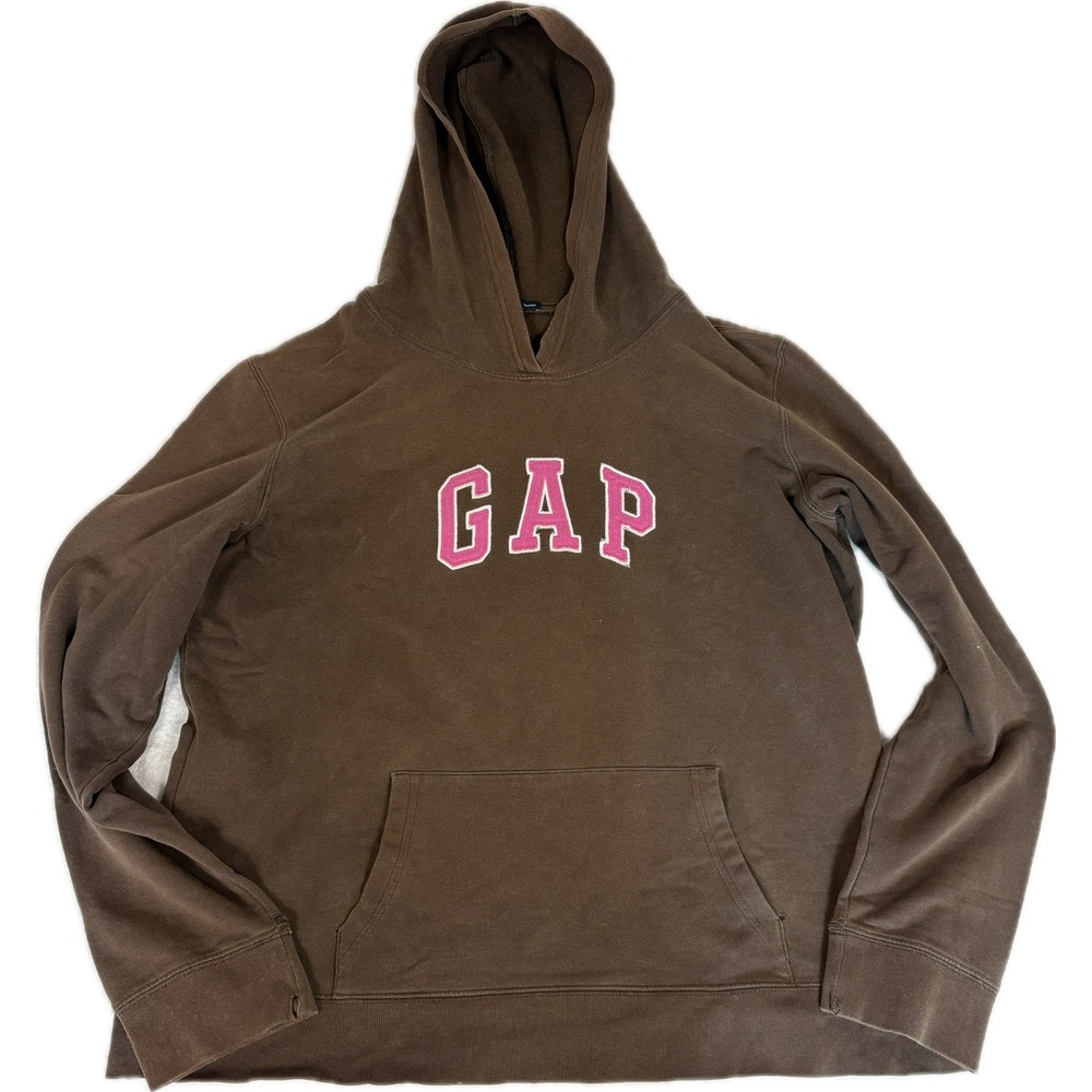 Brown Pink GAP Hoodie Y2k 2000s Girly Sweatshirt Women's Size L Vintage